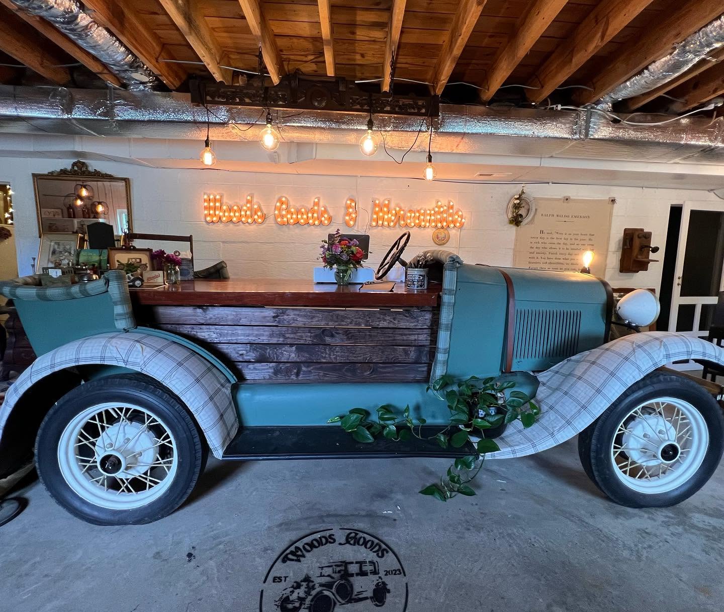 Edison the Model A front desk inside Woods Goods and Mercantile